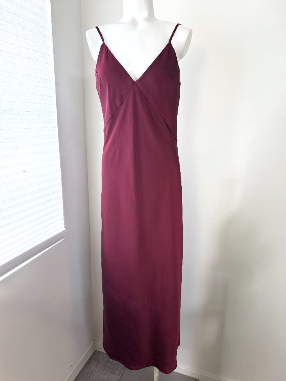 A New Day Maroon Satin Maxi Slip Dress with Slit